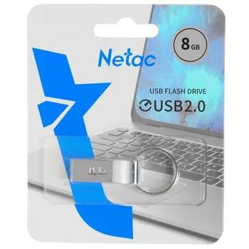 Flash-носитель Netac USB Drive 8GB U275 <NT03U275N-008G-20SL>, USB2.0, с кольцом, металлическая