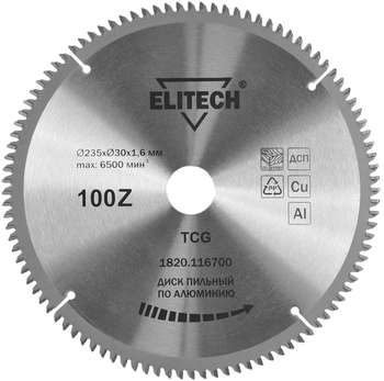 Круг, диск, фреза ELITECH Диск пильный по алюм. 1820.116700 d=235мм d