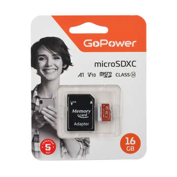 Карта памяти GoPower 16GB Class10 UHS-I  80 МБ/сек V10 с адаптером