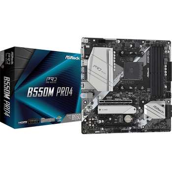 Материнская плата ASRock B550M PRO4, Socket AM4, AMD B550, 4xDDR4-3200, D-SUB+HDMI+DP, 2xPCI-Ex16, 1xPCI-Ex1, 6xSATA3