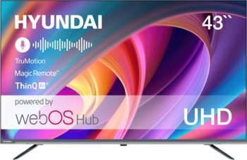 Телевизор HYUNDAI LED 43" H-LED43BU7100 WebOS Frameless Metal серый/серый 4K Ultra HD 60Hz MEMC DVB-T DVB-T2 DVB-C DVB-S DVB-S2 USB WiFi Smart TV