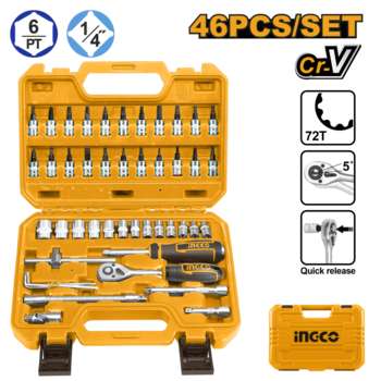 Инструмент INGCO_Handtools Набор головок 46 ШТ 1/4" Ingco HKTS14462, 4-14мм HKTS14462